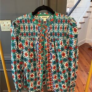 Boden Floral Red and Blue Button Down Shirt